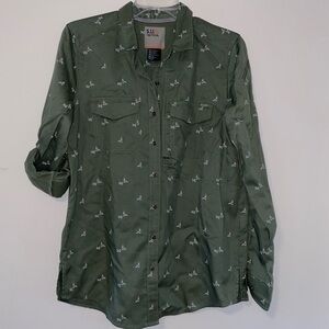 5.11 Tactical Lipstick and Bullet Print Roll Tab Sleeve Button Down Shirt Size M